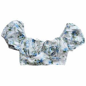 Altar'd State Blue Floral Puff Sleeve Crop Top